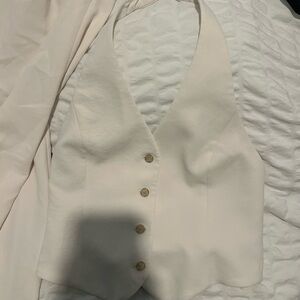 Aritzia Cream Button-Down Halter Blouse